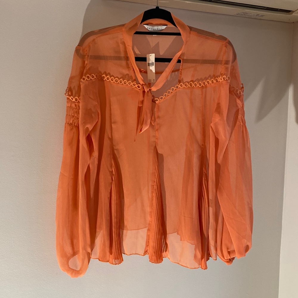 Tana Gill size L, sheer and  tropical colored top. Never been worn with tags